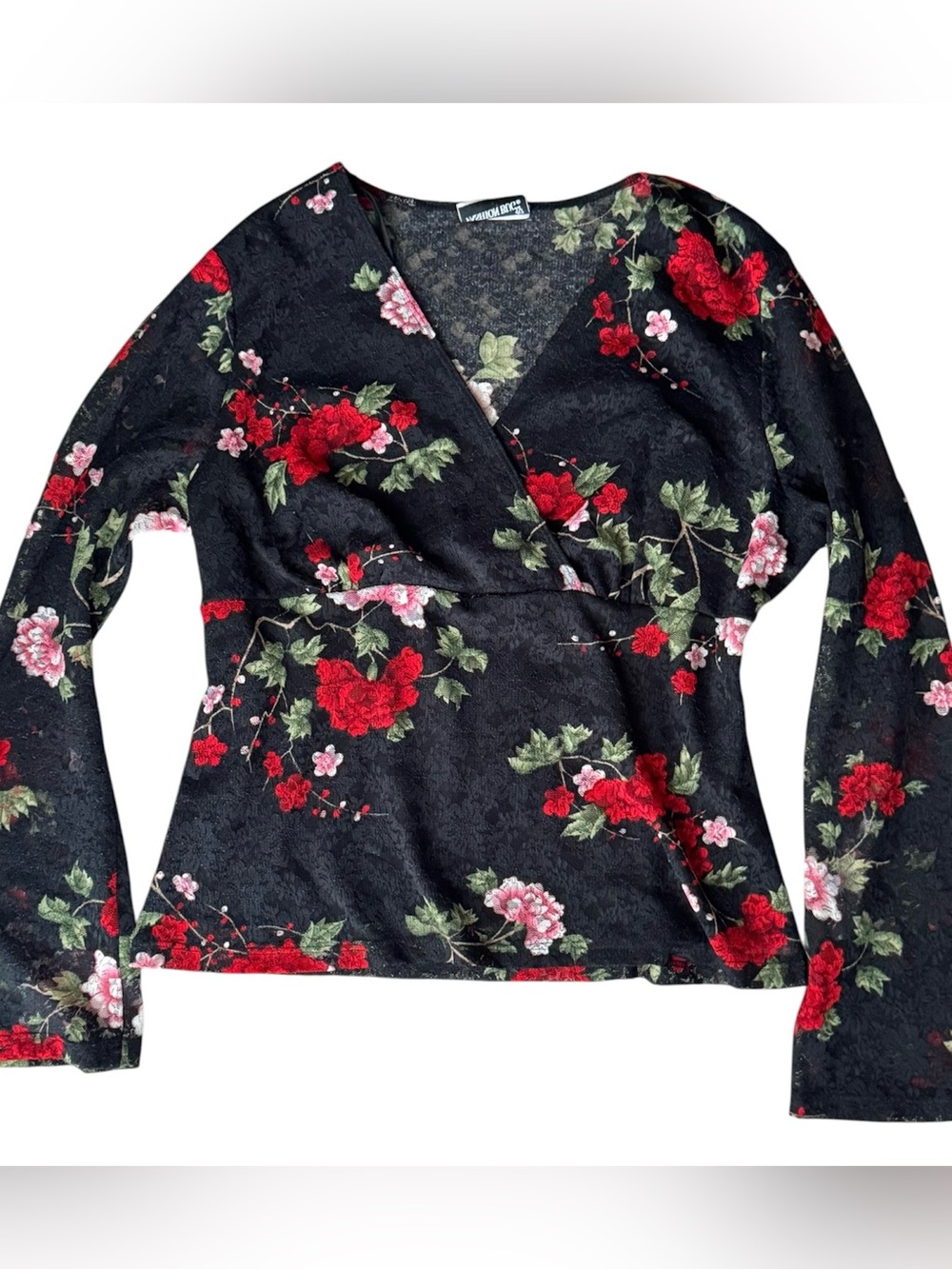 Vintage Y2K Fashion Bug Red Floral Whimsigoth Blouse